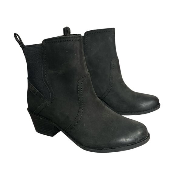 Teva Boots Womens 7.5 Anaya Chelsea Waterproof Ankle Bootie Black Leather 7 1/2 - Picture 1 of 6